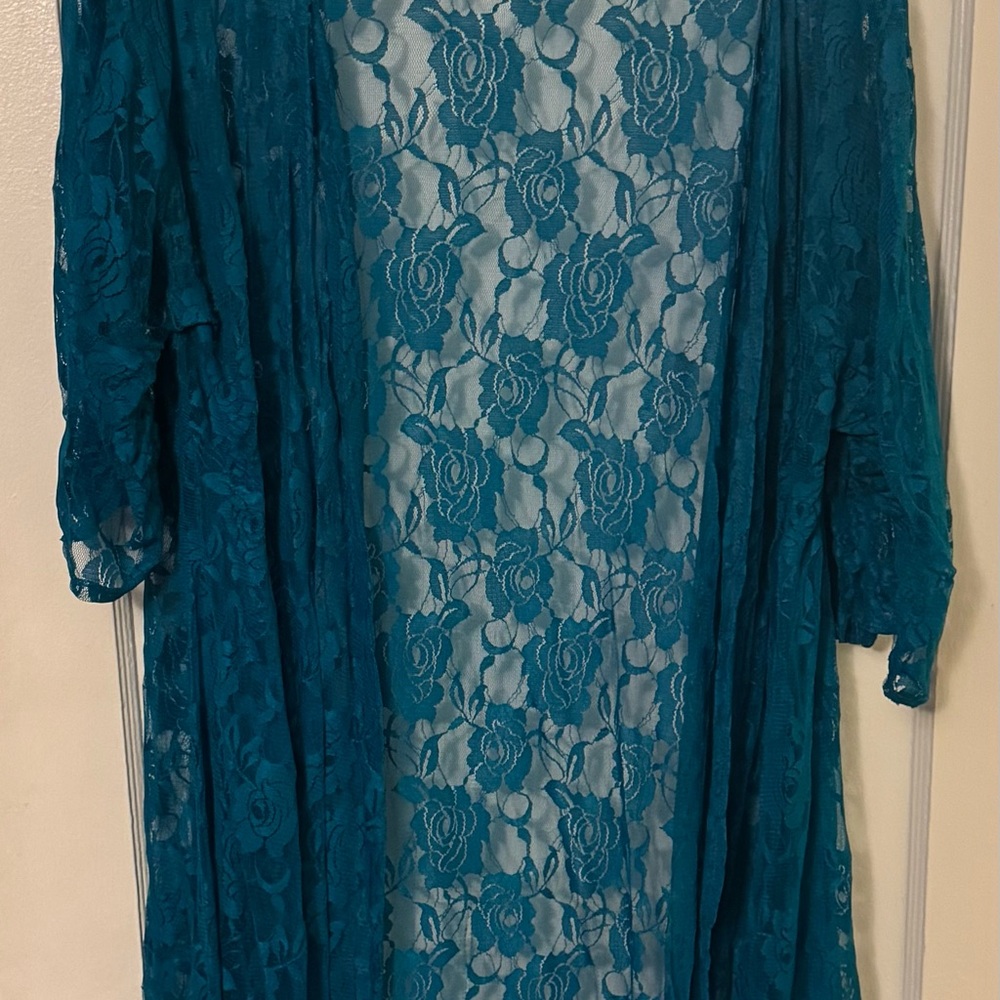 Teal Lace Kimono Cardigan
